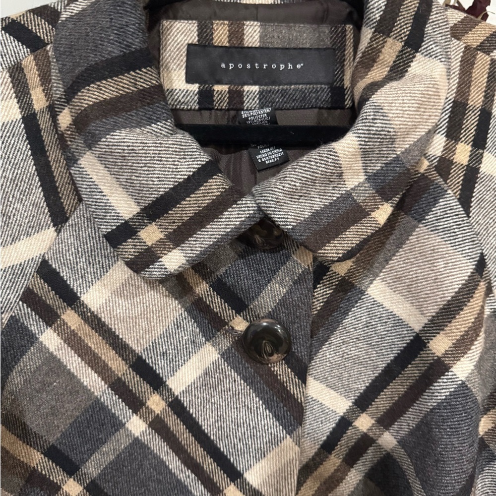 Apostrophe Checkered Pea Coat - wool blend size large - Picture 4 of 8